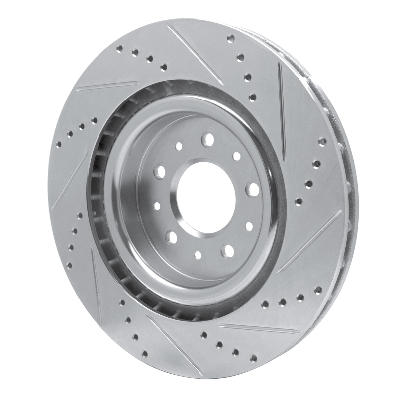Jaguar XJR Brake Rotor (1) - Front Left - R1 Concepts - Drilled & Slotted - Silver - `00-`06